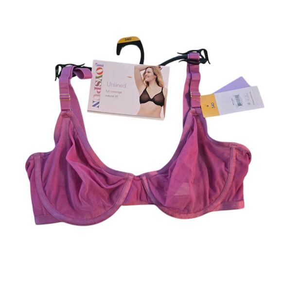 NWT Pink Fuschia Joyspun Full Coverage Sheer Mesh Unlined Underwire Bra 34D - Picture 2 of 6